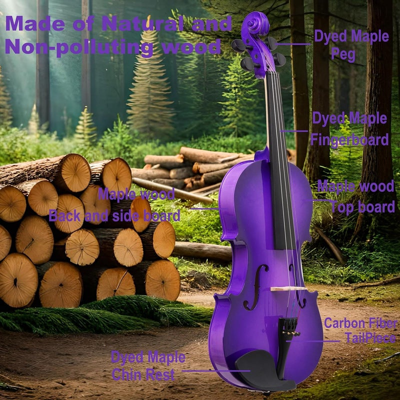 CRAFTEEM 1/2 Fiddle Purple Colored Premium Violin Outfit for Beginners Adults Kids With 5 Color Fingering Tape- Handcrafted Student Beginner Violin. (Purple, 1/2) - Image 2